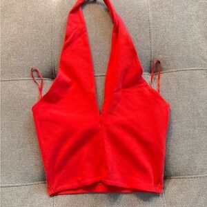 Zara Red Plunge Halter Crop Top